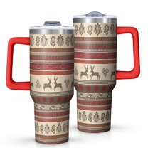 Red and Brown Christmas Pattern Tumbler with Handle and Lid,40oz Double Wall Vacuum Insulated Tumbler,Cups Gift for Women and Men