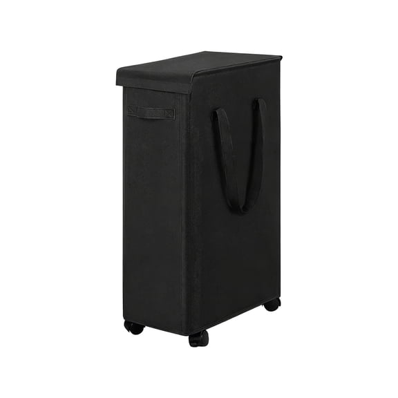 65L Slim Rolling Laundry Hamper with Lid, Foldable Fabric Dirty Clothes Basket with Wheels and Handles for Bathroom Bedroom Laundry Room Storage