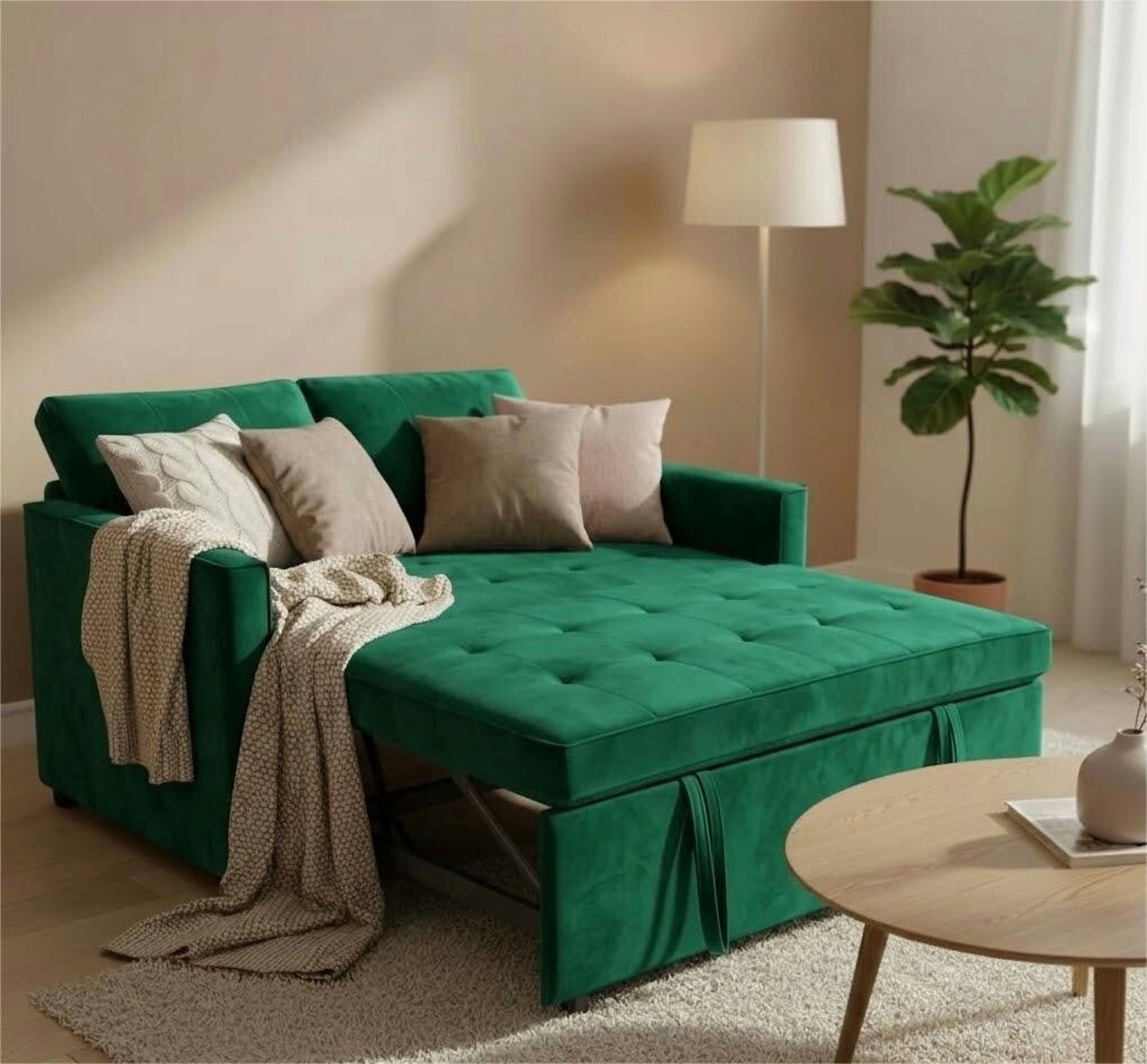 avobird 3 in 1 Convertible Sleeper Futon Sofa Bed, 55" Pull Out Sofa Bed with Storage Pocket/Side Pocket/2 Pillows for Living Room, Green