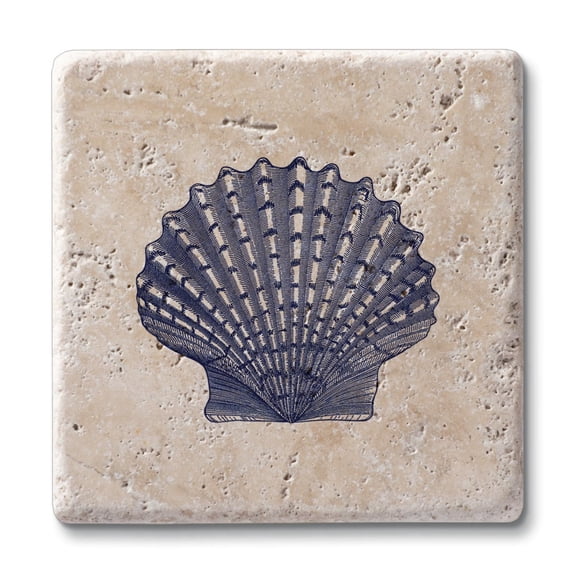 CounterArt Scallop Shell Natural Travertine Stone Coaster 4-Pack