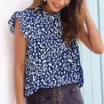 thumbnail image 3 of Top de manga con volantes y estampado de leopardo, cuello con volantes, camiseta informal de moda para mujer, camiseta de verano para citas, salida de ocio, fin de semana, azul XL, 3 of 6