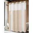 thumbnail image 4 of Beige Striped No Hook Shower Curtain Waterproof,Bathroom Curtains with Snap in Liners and See Through Top Window,Farmhouse Luxurious White Stripes Modern Abstract Art Bathtub Curtains 60"Wx72"L, 4 of 8