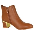 thumbnail image 3 of Forever Women Ankle Boots Medium Block Heels Side Zipper elastic Booties Almond Toe Metal Gold Accent ESTHER-06 Light Brown Tan 8, 3 of 3