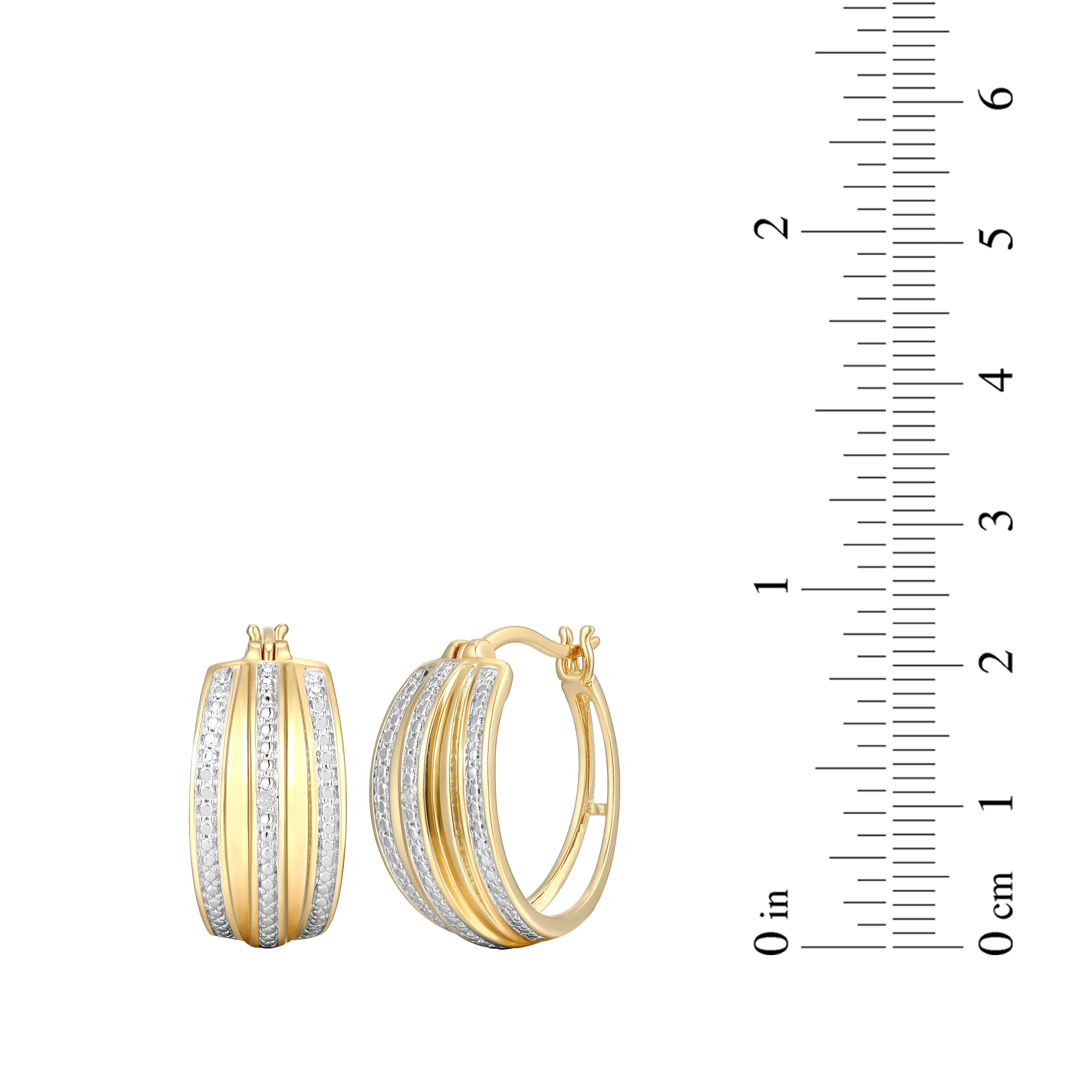 Forever Facets Diamond Accent Linear Hoop Earrings in Two-Tone Rhodium over Bronze, Adult Female