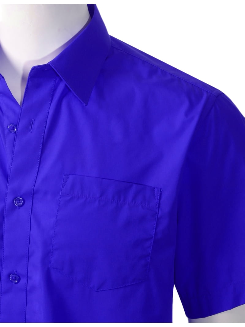 short sleeve royal blue dress shirt Allsense Mens Short Sleeve Performance Stretch Wrinkle Resistant Dress Shirt, Royal Blue, Large, Men's