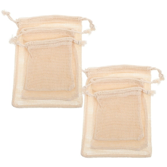 6 Pcs Drawstring Bag Mesh Bag Fruit Bags Mesh Pouches Potatoes Onion Bags Cotton Bread Bag Shopping