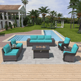 thumbnail image 3 of ALAULM Patio Conversation Set, Adult, 10-Piece, Weave Rattan Outdoor Conversation Sets with Sofa and Coffee Table, Blue, 3 of 6