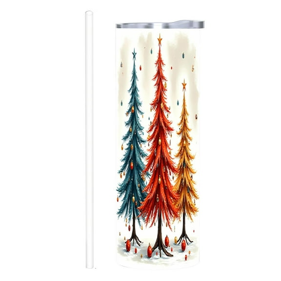 Colorful Christmas Trees Design 20 oz Stainless Steel Insulated Tumbler with Lid & Straw - Perfect for Home Office & Travel