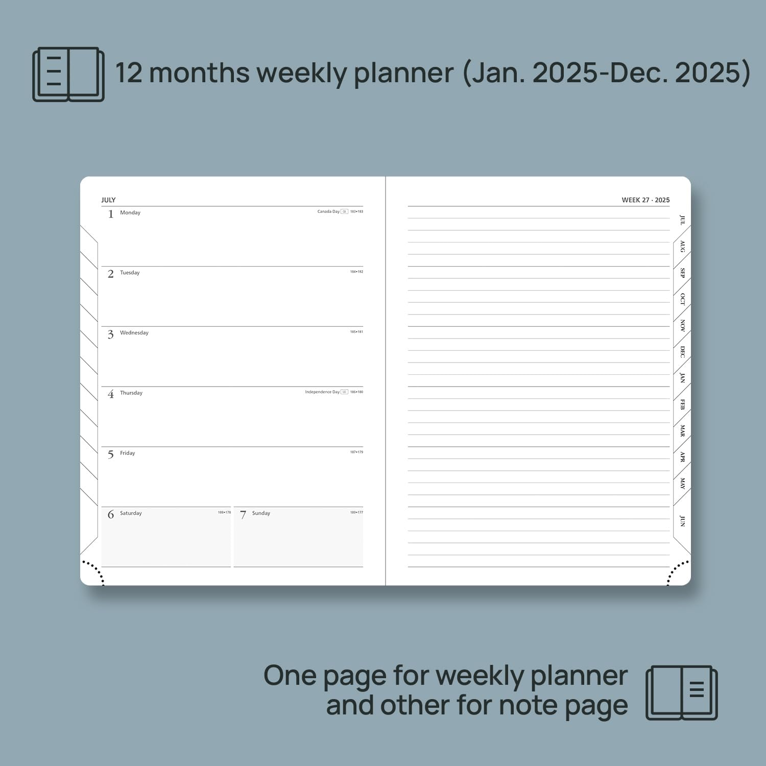 POPRUN Planner 2025, 6.5" x 8.5" Weekly Planners & Appointment Books, Leather Soft Cover with Monthly Tabs, Inner Pocket, 100GSM Thick Paper - Cerulean Blue