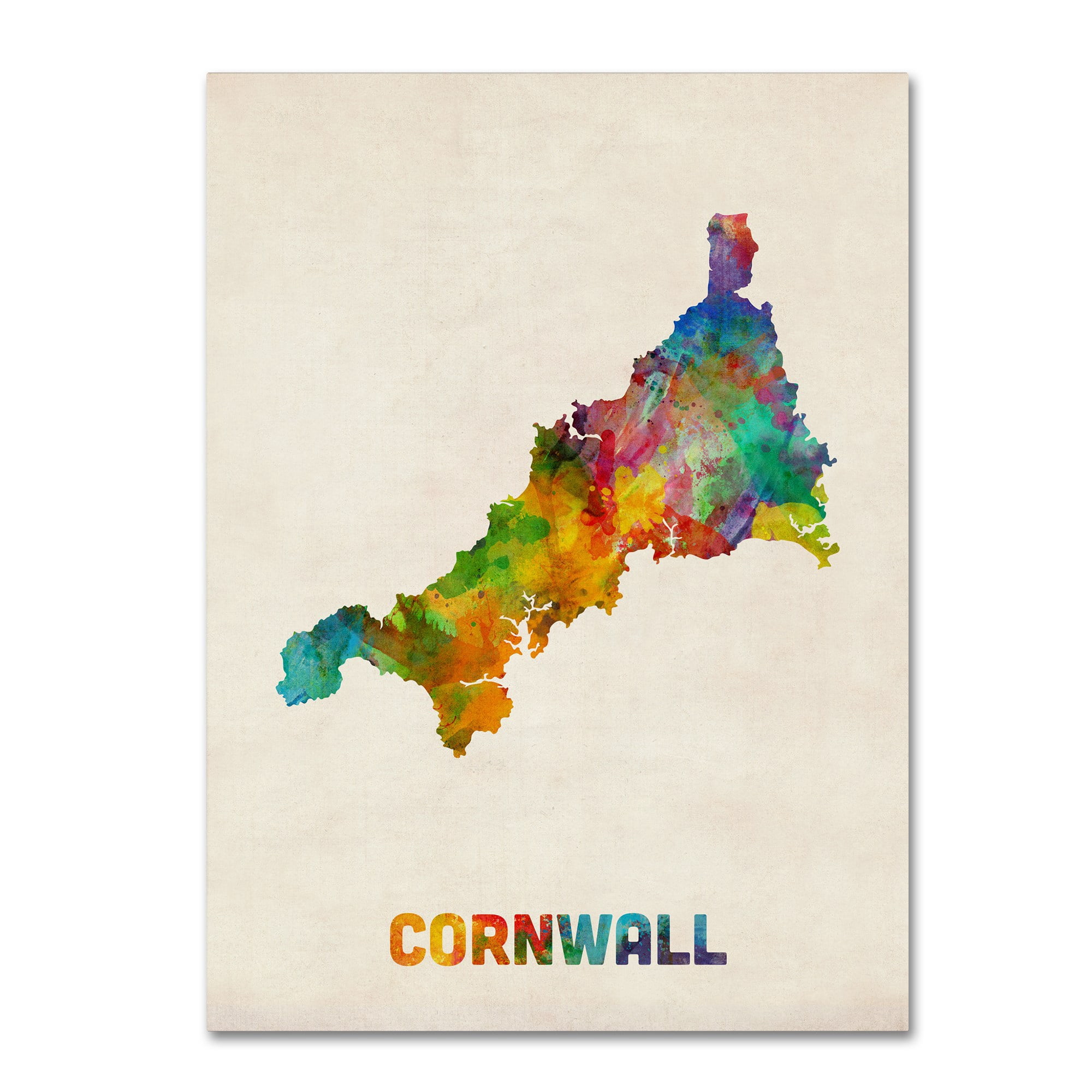 Trademark Fine Art "Cornwall England Watercolor Map" Canvas Art by Michael Tompsett