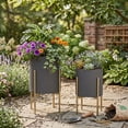 thumbnail image 4 of Decorative Flower Pots with Metal Stand for Home Decor - Modern Planters for Hallway, Entryway, and Living Room Decor - Indoor and Outdoor Pots for Plants Styling - Set of 2, 23", 19", Gray & Gold, 4 of 14