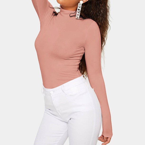 Camisa de cuello alto para mujer, camiseta de manga larga cepillada de Color liso, Top básico ajustado Y2k, Primavera, Otoño e Invierno