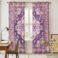 thumbnail image 4 of Purple Orange Boho Kitchen Curtains 84 Inch Length, Ethnic Geometric Middle Century Art Grommet Top Bedroom Living Room Curtains, Light Filtering Cafe Curtain Drapes 2 Panels Set 84''x84'', 4 of 9