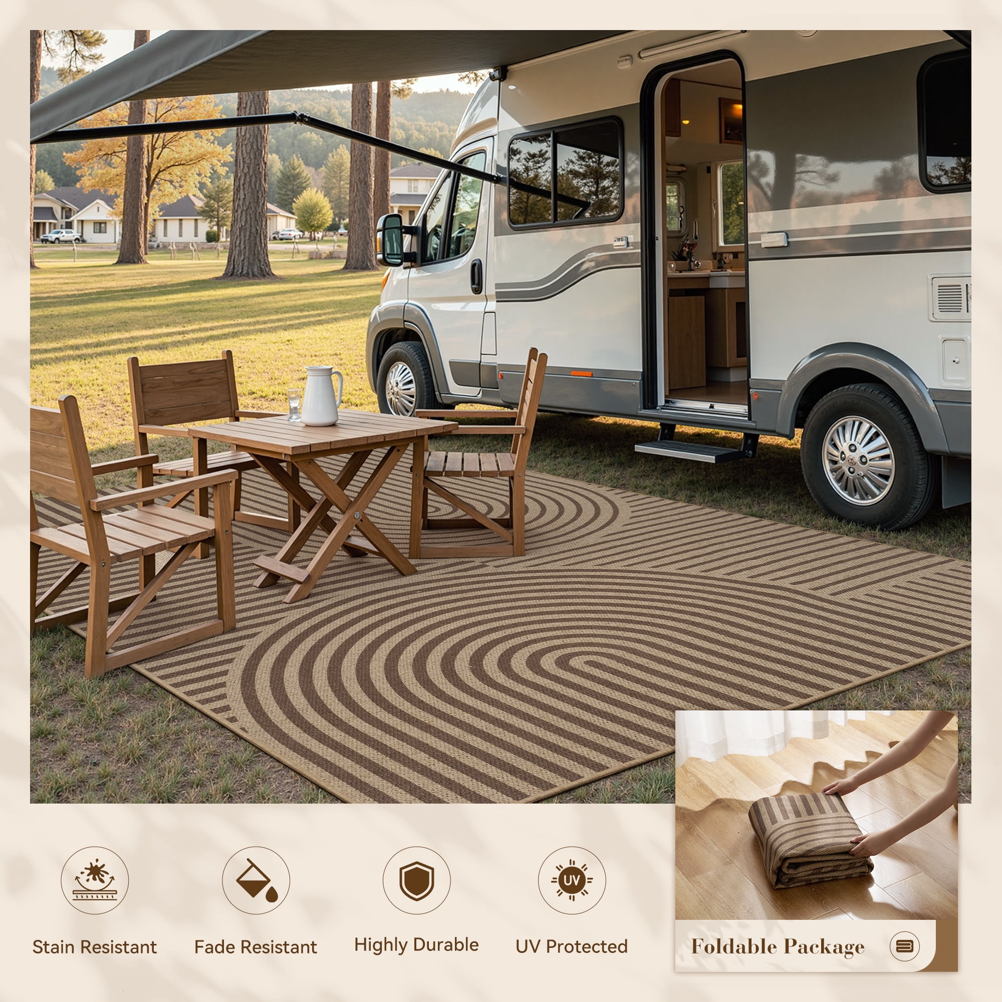 VUNATE Outdoor Rugs Carpet 4'x6' Jute Rug Boho Geometric Washable Patio Rug Distressed Modern Braided Area Rugs Brown Indoor Outdoor Rugs for Living Room Entryway Laundry Balcony