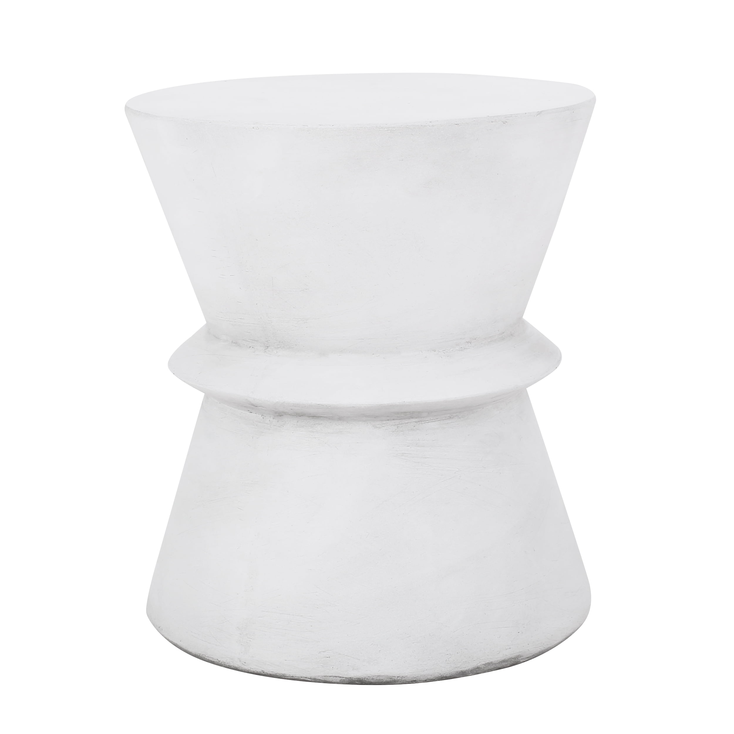 Outdoor Twisted Hourglass Side Table, Lightweight Concrete Craft for Patio Garden, White
