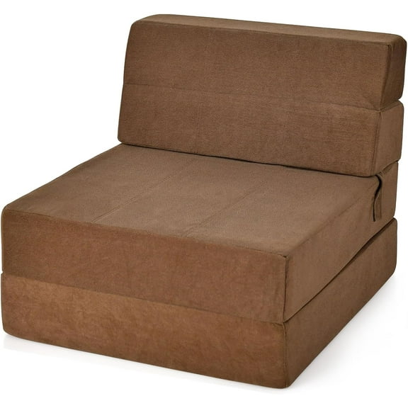 Favory Convertible Sofa Bed, Floor Couch Sleeper, Folding Futon Guest Bed, Modern Chaise Lounge Upholstered Padded Cushion, Large Accent Chair Living Room Bedroom Brown