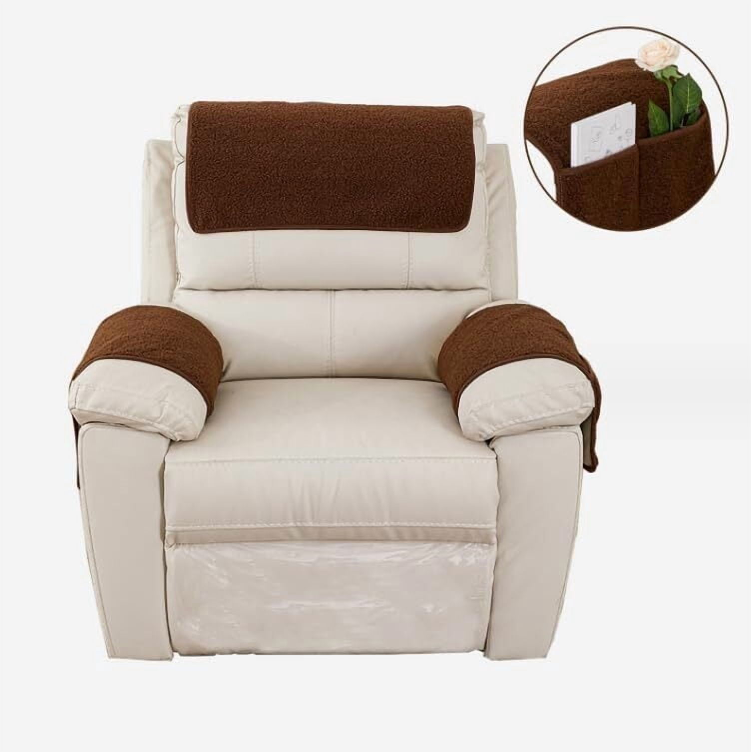 3 Pcs/Set Recliner Covers Armrest Covers for Recliner Chair with Storage Pockets Headrest Cover for Sofa Recliner Protector