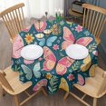 thumbnail image 3 of Pink Butterfly Rose Daisy Green Pattern Round Tablecloth 60"x60",Wrinkle Wipeable Table Cloth for Kitchen Dining Room Picnic Patio Party, 3 of 6