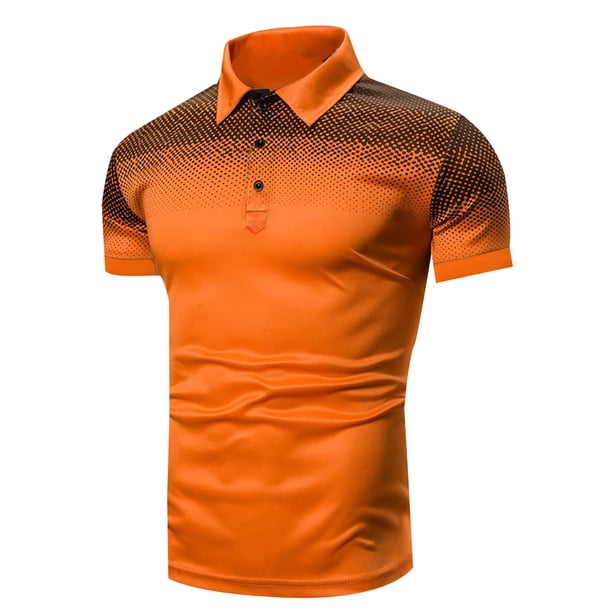 Gibobby Playera Polo Hombre Polo de piqué de algodón sólido de Manga Corta para Hombre(Naranja,CH)