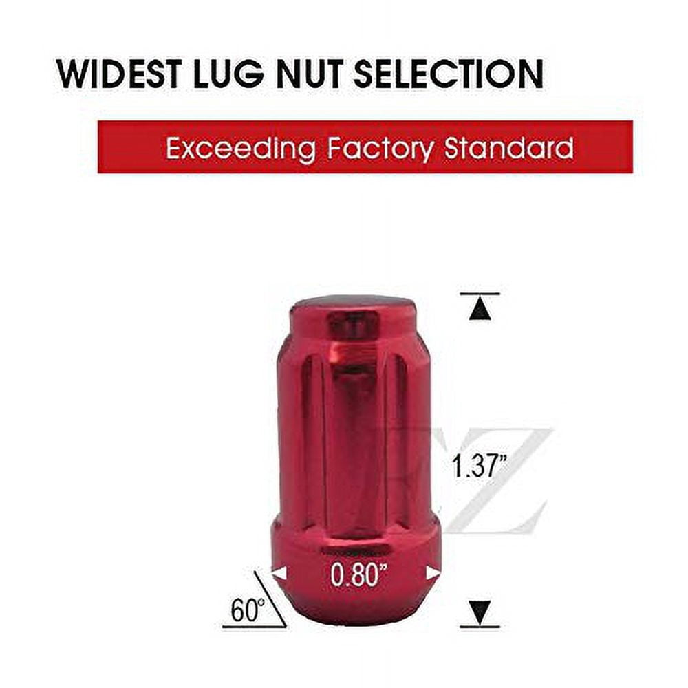 20 Red Spline Drive Small Diameter Acorn 12x1.25 Lug Nut Kit with Key