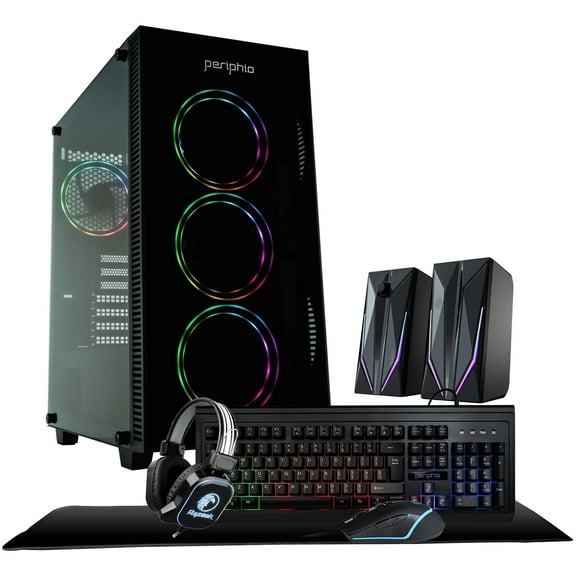Periphio Terra Gaming PC Desktop Bundle, AMD Ryzen 5 with Vega Graphics for 1080p PC Gaming, 16GB RAM, 1TB NVMe Storage, Windows 11 Gaming Computer
