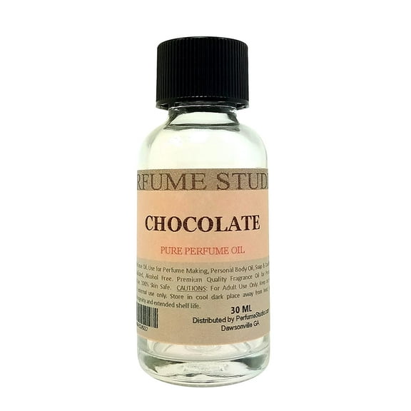 Chocolate Perfume Oil for Perfume Making, Personal Body Oil, Soap, Candle Making, Diffuser, Incense; Splash On Clear Glass Bottle. Undiluted and Alcohol Free (1oz, Chocolate Fragrance Oil)