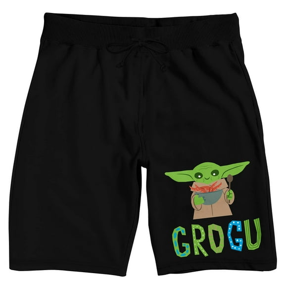 The Mandalorian Grogu Men's Black Sleep Pajama Shorts-Large