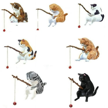 HOT! 7PCS Cats Fishing Figurine Sculpture Sitting Little Cute Resin Ornament Decorative Furnishings