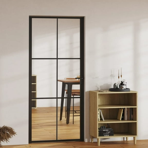 vidaXL Interior Door Barn Door Sliding Door ESG Glass and Aluminium Black 36.6"x79.3"
