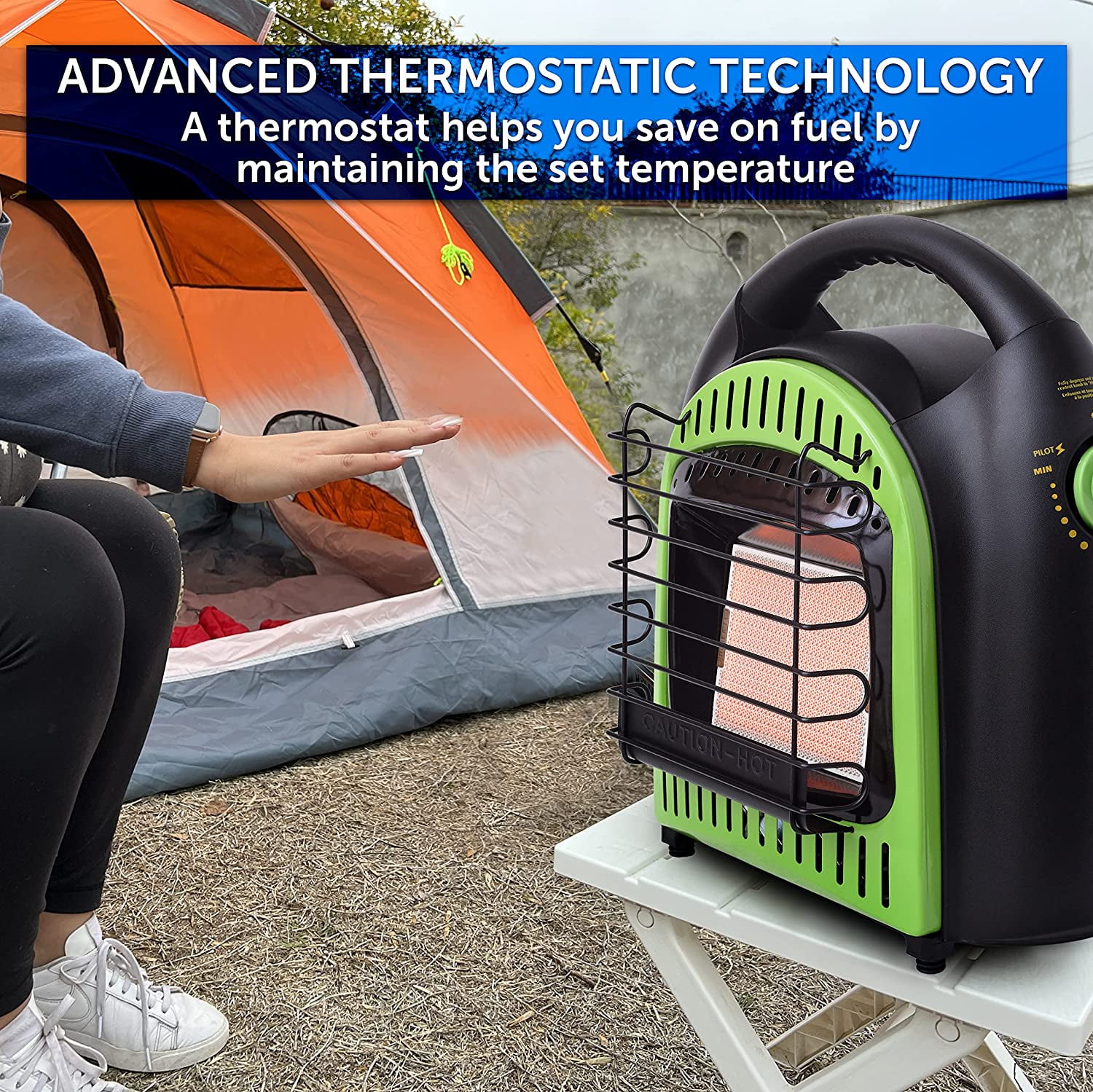 Flame King Portable 10,000 BTU Thermostatic Radiant Camping Propane Heater  for 1 lb LP Tank - Walmart.com