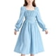 thumbnail image 1 of Vestido de niña de poliéster de manga larga y cuello redondo, color liso, estilo francés de alta gama, con cinturón y longitud media., 1 of 5