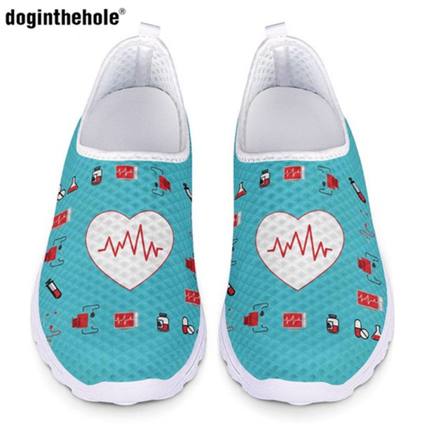 doginthehole Zapatos de verano para mujer, zapatillas planas de malla con estampado de frecuencia cardíaca para mujer, zapatillas ligeras informales para caminar para mujer