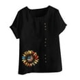 thumbnail image 4 of ZQUUVOU Women's T-Shirts Casual Printed Short Sleeve Button Blouse(Black,2XL), 4 of 4