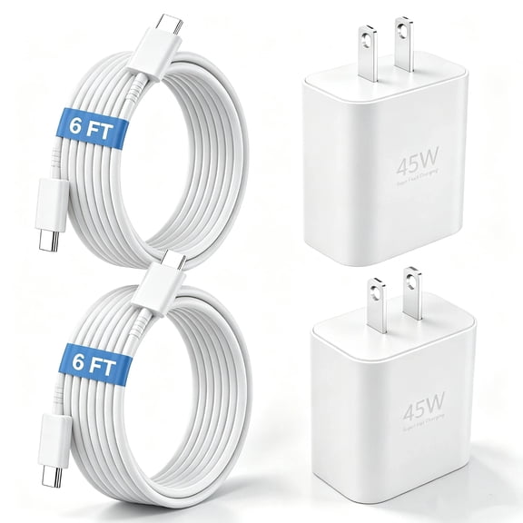 45W Samsung Super Fast Charger 2 Pack, USB-C Wall Charger Block with 6FT Long Type C Fast Charging Cable Cord Compatible with Samsung Galaxy S26 S26 Ultra S25 S25 Ultra S24 S23 S22 All Android Cell