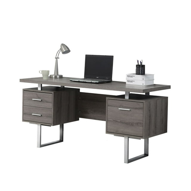Monarch Specialties Computer Desk, Home Office, Laptop, Left, Right Set-up, Storage Drawers, 60"l, Work, Metal, Laminate, Brown, Grey, Contemporary, Modern