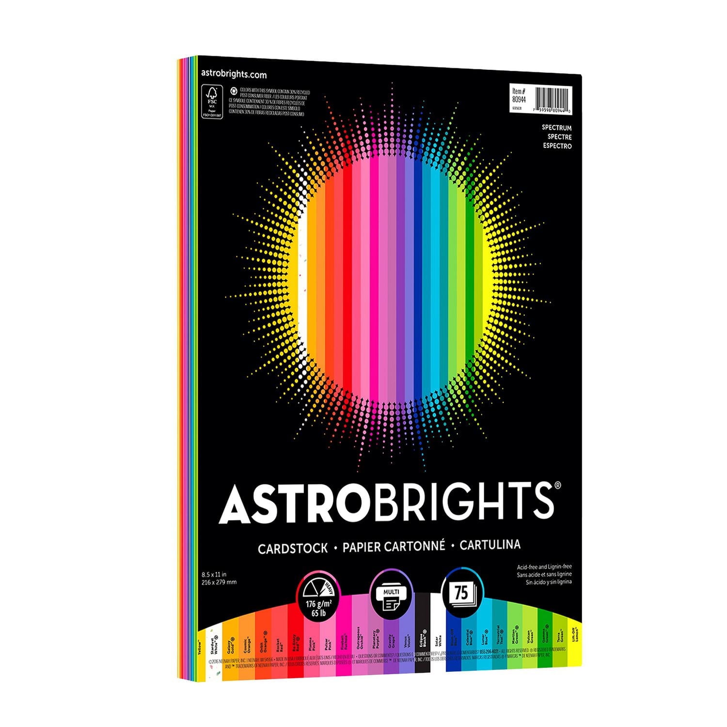 Astrobrights Spectrum 25 Colour Assorted Cardstock Paper, 8.5" x 11", 75 Sheets/Pack