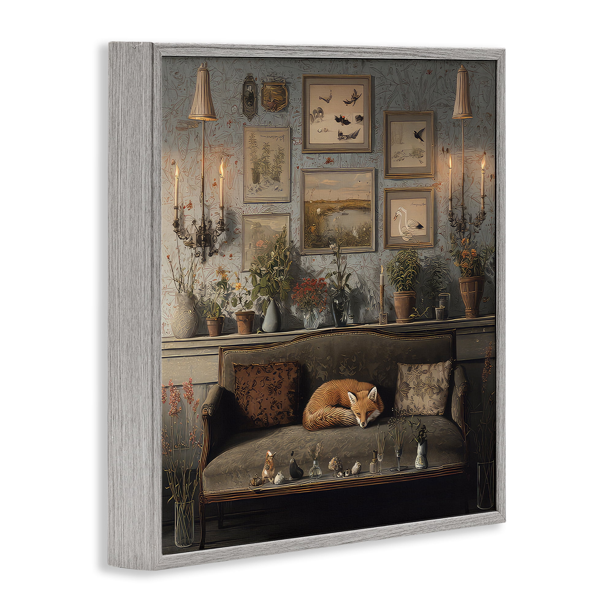 Stupell Industries Fox on Antique Sofa Gray Framed Giclee Art, design by The Wands Want