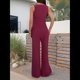 thumbnail image 5 of Conjunto de 2 Piezas para Mujer, Chaleco con Cuello en V y Cintura con Lazo, Pantalones Casuales de Pierna , Color Vino Tinto , Talla L, 5 of 9