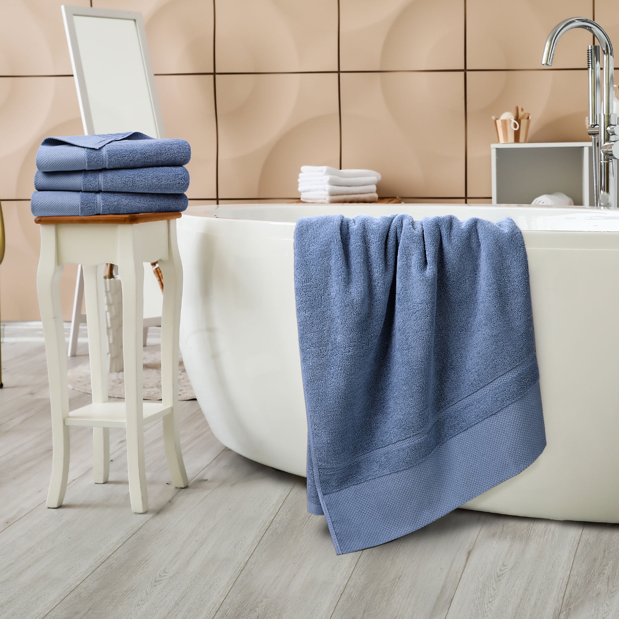 Unique Bargains Bath Towel Set 27" x 54" Soft 100% Combed Cotton 600 GSM Luxury Towels 4 Steel Blue