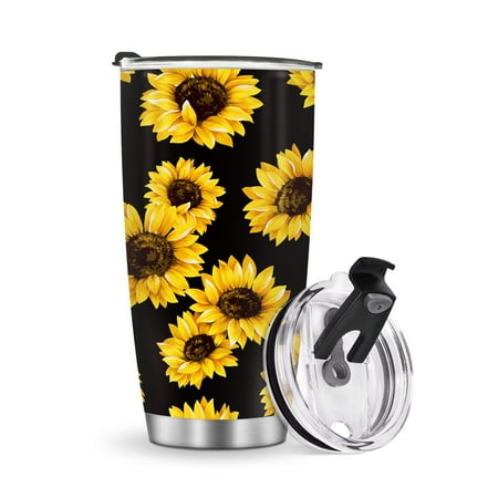 

Jekeno Sunflower Tumbler With Lid Insulated Black Sunflower Tumbler Stainless Steel Sunflower Print Tumbler for Women Sunflower Gifts for Girls Mom Daughter Friend （20oz)