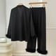 thumbnail image 3 of Gibobby Pijama de dos piezas para mujer Pijamas de seda de hielo con solapa y botones de manga larga con plumas sexis para mujer, traje de dos piezas para el(Negro,XL), 3 of 5