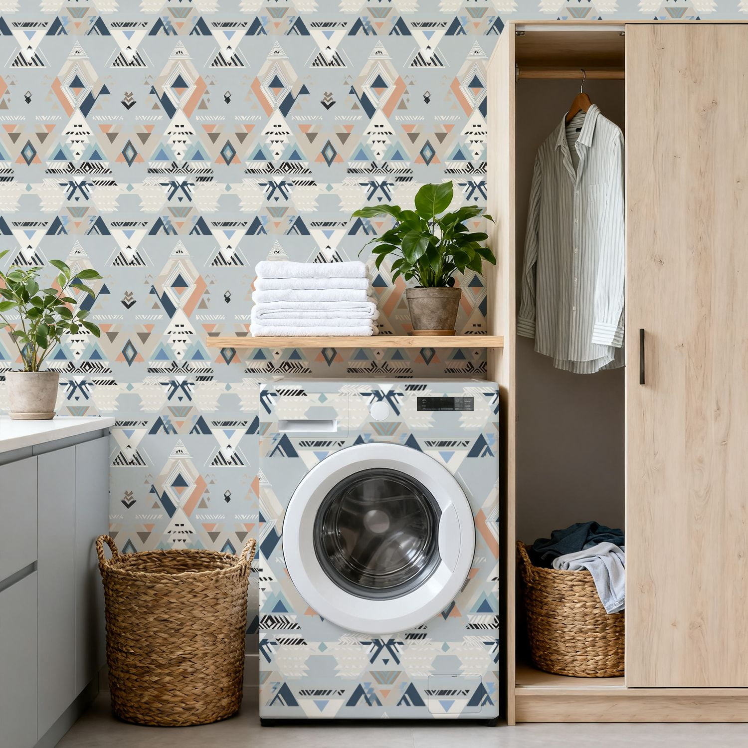 Peel and Stick Wallpaper 17.7in x 9.8ft Abstract Geometric Mountain Triangle Soft Pastel Tones Contact Paper Vinyl Waterproof Self Adhesive Wall Paper for Bedroom Shelf Cabinet Renter Friendly