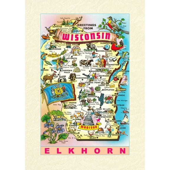 Vintage Lined Notebook Greetings from Wisconsin, Elkhorn, (Paperback)