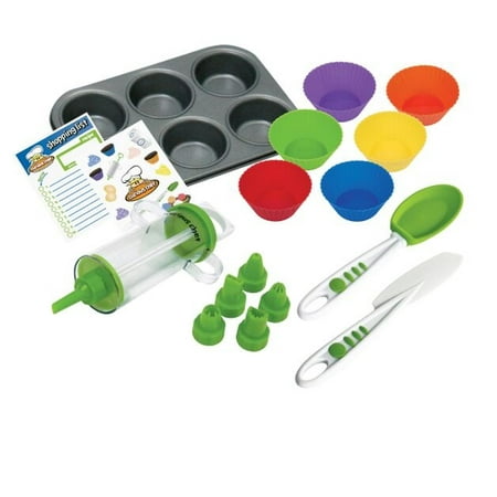 Kids Bakeware - Curious Chef 16pc Cupcake and Decorating Kit - High Quality, Child Safe, Real Kitchen Tools for Kids