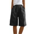 thumbnail image 4 of RYRJJ Womens Summer Cotton Linen Bermuda Shorts Elastic High Waist Wide Leg Shorts Loose Knee Length Shorts Side Split Casual Beach Shorts(Black,L), 4 of 8