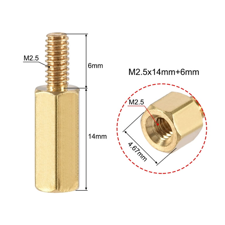 Uxcell Brass M2.5 14mm+6mm Male-Female Hex Standoff 20 Pack 