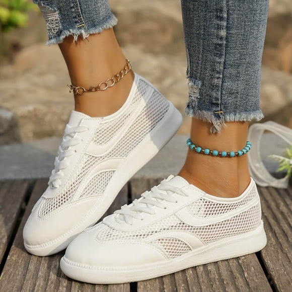Commforr Women Tennis Shoes, Womens Sneakers Lightweight Walking Sports Shoes for Woman Breathable Comfortable Casual Athletic Sneakers Summer Hollow Mesh Breathable Casual Sports Shoes, White, 6