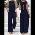 thumbnail image 4 of Conjuntos de 2 Piezas para Mujer, Chaleco, Cuello Redondo, Sin Mangas, Conjuntos Casuales, Pantalones de Pierna , Trajes. Azul Oscuro L, 4 of 10
