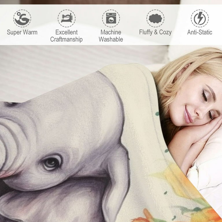 Jiayy Sunflower Elephant Blanket Gifts Plush Fuzzy Cozy Soft Lightweight You are My Sunshine Blankets for Couch Air Conditioning Quilts Decor Blanket