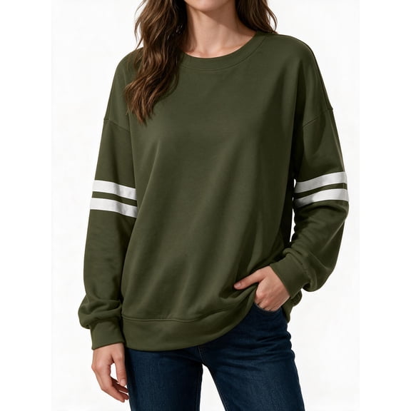Busydd Plus Size Womens Sweatshirts Fall Fashion Striped Pullover Sweatshirt Casual Oversized Crewneck Sweatshirt Comfy Loose Womens Long Sleeve Tops L
